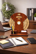 Wooden Perpetual Calendar with Table Clock